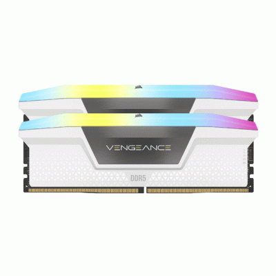 رم کامپیوتر دوکاناله 32 گیگابایتی کورسیر ونجنس آر جی بی وایت مدل CORSAIR VENGENCE RGB WHITE 32G 5200 DDR5