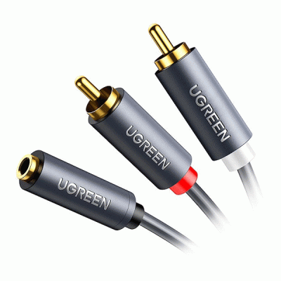 کابل 2 به 1 صدا استریو RCA به 3.5 میلیمتر ماده یوگرین مدل UGREEN AV102 به طول 1 متر