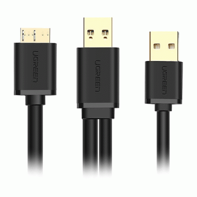 کابل MICRO USB 3.0 همراه پورت تقویت کننده USB 2.0 (هارد) یوگرین مدل UGREEN US140 به طول 1 متر