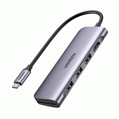 هاب 6 پورت TYPE C به USB 3.0 با پورت HDMI و درگاه کارت حافظه یوگرین مدل UGREEN CM195 70410