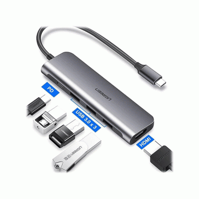 هاب 5 پورت TYPE C به USB 3.0 با پورت HDMI با قابلیت PD یوگرین مدل UGREEN CM136 50209