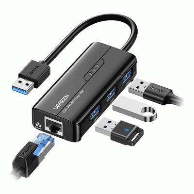 هاب 4 پورت USB 3.0 با پورت LAN یوگرین مدل UGREEN 20265