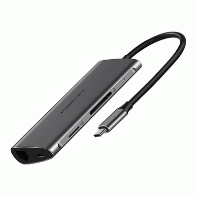هاب 8 پورت TYPE C به USB 3.0 با پورت HDMI و LAN و درگاه کارت حافظه با قابلیت PD یوگرین مدل UGREEN CM121 50538