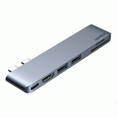 هاب 6 پورت TYPE C به USB 3.0 و درگاه کارت حافظه با قابلیت PD یوگرین مدل UGREEN CM380 80856