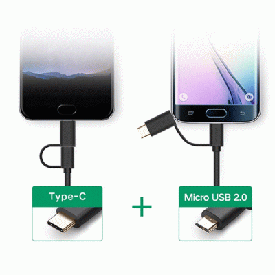 کابل تبدیل USB به MICRO USB و USB C یوگرین مدل UGREEN US142 به طول 1 متر