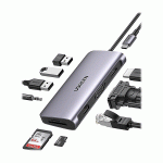 هاب 10 پورت TYPE C به USB 3.0 با پورت HDMI و VGA و LAN و میکروفون و درگاه کارت حافظه با قابلیت PD یوگرین مدل UGREEN CM179 80133