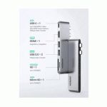 هاب 6 پورت TYPE C به USB 3.0 و درگاه کارت حافظه با قابلیت PD یوگرین مدل UGREEN CM380 80856