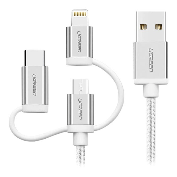 کابل تبدیل USB به IPHONE و TYPE C و MICRO USB یوگرین مدل UGREEN US186 به طول 1 متر