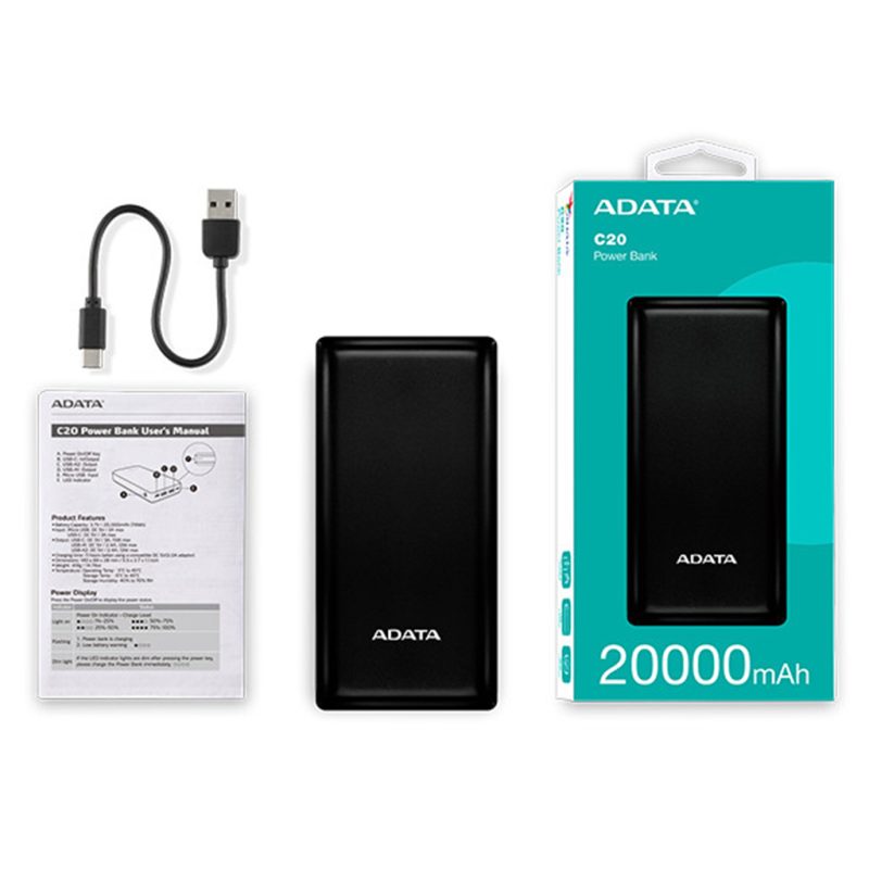 پاور بانک 20000 میلی آمپری ای دیتا مدل ADATA C20