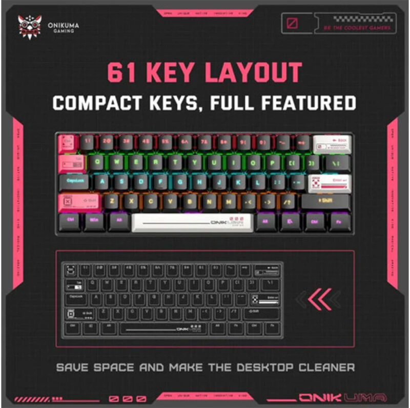 کیبورد گیمینگ اونیکوما مدل ONIKUMA G55 RGB, مکانیکال سوئیچ قهوه ای, TENKEYLESS