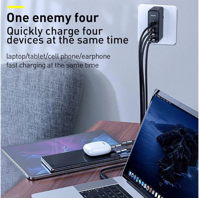 شارژر دیواری بیسوس مدل BASEUS GAN2 PRO 100W به همراه کابل تبدیل USB-C