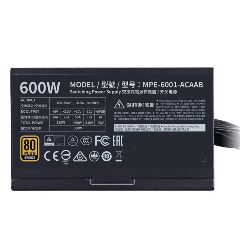 منبع تغذیه کامپیوتر کولرمستر مدل COOLER MASTER MWE BRONZE 600-V2