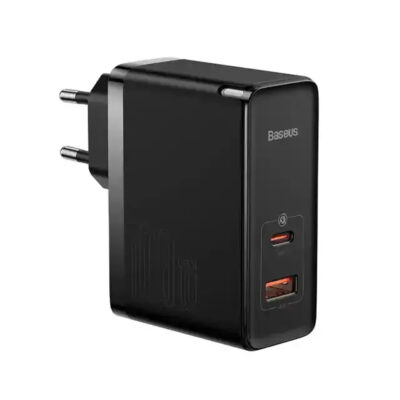 شارژر دیواری دو پورت بیسوس مدل BASEUS GAN5 PRO C+U با توان 100 وات