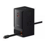 شارژر دیواری و آداپتور برق سوپر فست شارژ 65 وات با کابل تایپ سی جمع شونده بیسوس مدل BASEUS POWERCOMBO DIGITAL POWER STRIP