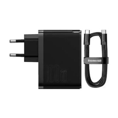 شارژر دیواری دو پورت بیسوس مدل BASEUS GAN5 PRO C+U با توان 100 وات