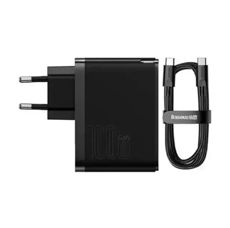 شارژر دیواری دو پورت بیسوس مدل BASEUS GAN5 PRO C+U با توان 100 وات