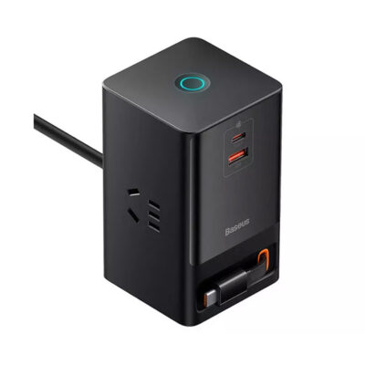 شارژر دیواری و آداپتور برق سوپر فست شارژ 65 وات با کابل تایپ سی جمع شونده بیسوس مدل BASEUS POWERCOMBO DIGITAL POWER STRIP