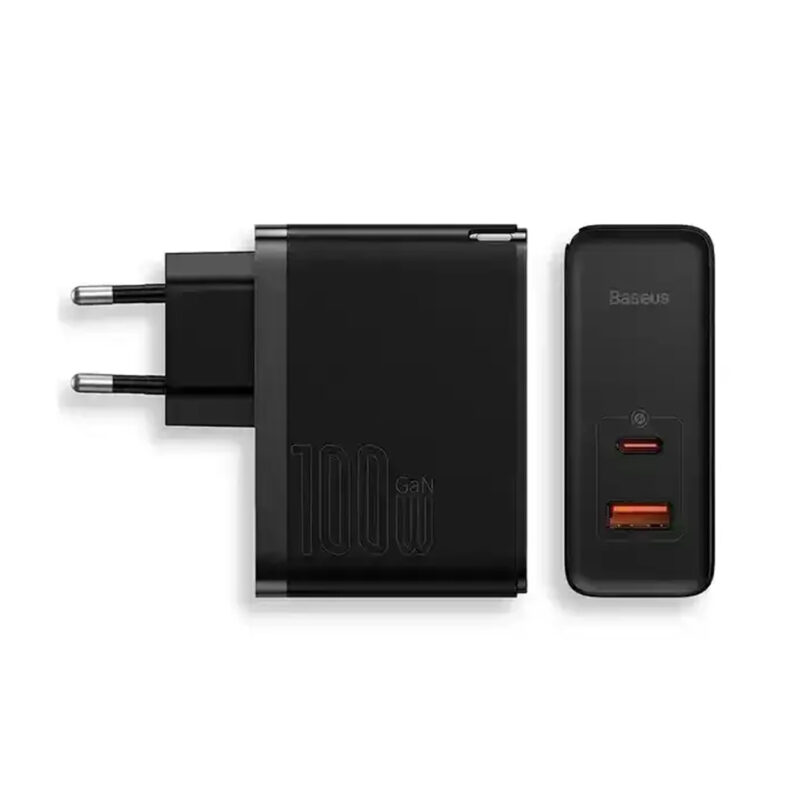شارژر دیواری دو پورت بیسوس مدل BASEUS GAN5 PRO C+U با توان 100 وات