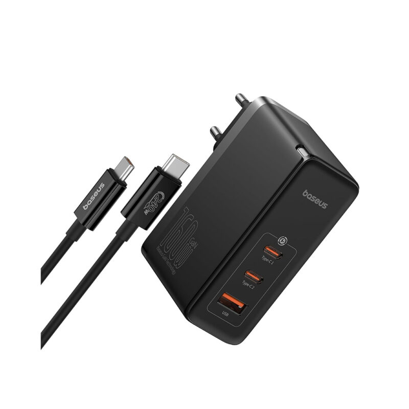 شارژر دیواری 160 وات بیسوس مدل BASEUS GAN5 PRO DIGITAL FAST CHARGER 2C+U 160E EU