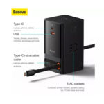 شارژر دیواری و آداپتور برق سوپر فست شارژ 65 وات با کابل تایپ سی جمع شونده بیسوس مدل BASEUS POWERCOMBO DIGITAL POWER STRIP