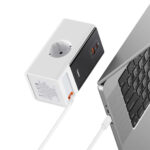 شارژر دیواری و آداپتور برق سوپر فست شارژ 65 وات با کابل تایپ سی جمع شونده بیسوس مدل BASEUS POWERCOMBO DIGITAL POWER STRIP