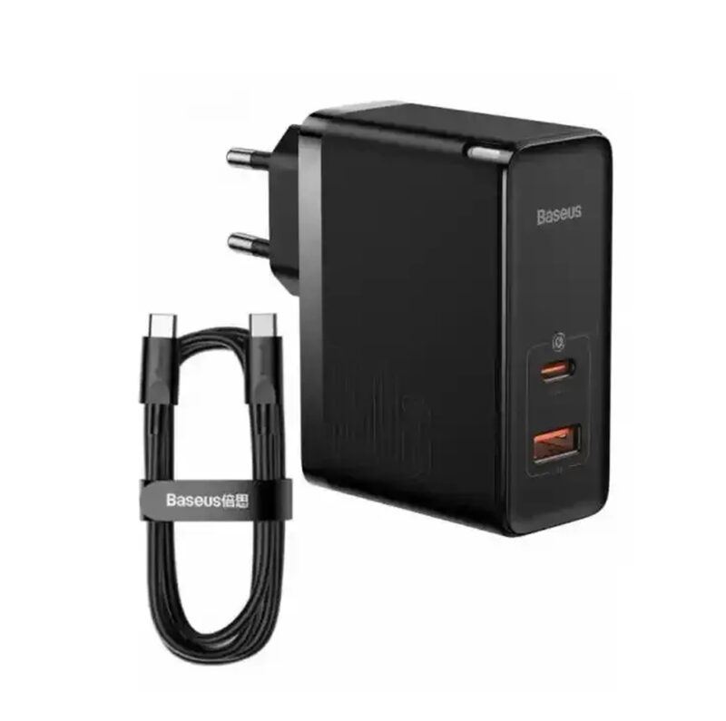 شارژر دیواری دو پورت بیسوس مدل BASEUS GAN5 PRO C+U با توان 100 وات