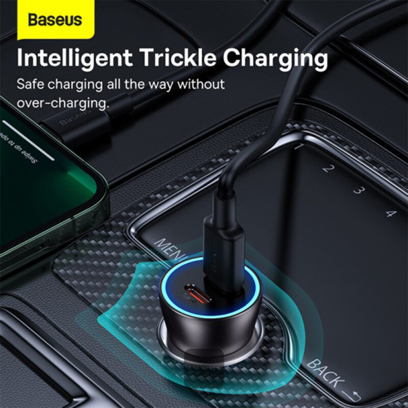 شارژر فندکی فست شارژ 40 وات بیسوس مدل BASEUS USB-C+USB-C CAR CHARGER 40W