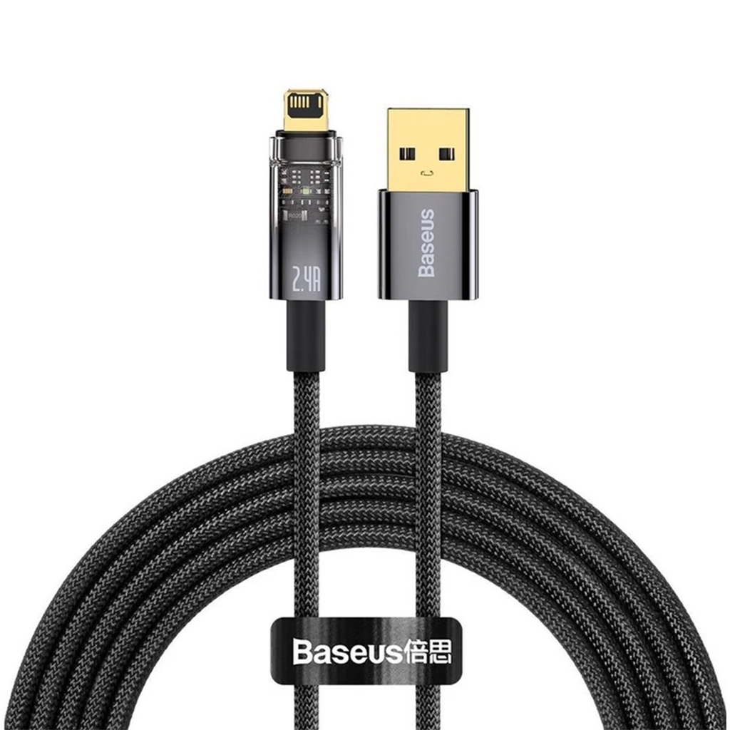 کابل USB به LIGHTNING بیسوس مدل BASEUS EXPLORER SERIES AUTO POWER OFF FAST CHARGING DATA CABLE به طول 2 متر