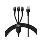 کابل شارژ و دیتا سه سر میکرو, تایپ سی و لایتنینگ بیسوس مدل BASEUS FLASH SERIES II 1-to-3 FAST CHARGING DATA CABLE 66W به طول 1.2 متر
