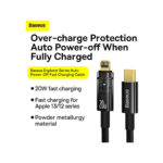 کابل USB-C به LIGHTNING بیسوس مدل BASEUS EXPLORER SERIES AUTO POWER OFF FAST CHARGING DATA CABLE 20W به طول 2 متر
