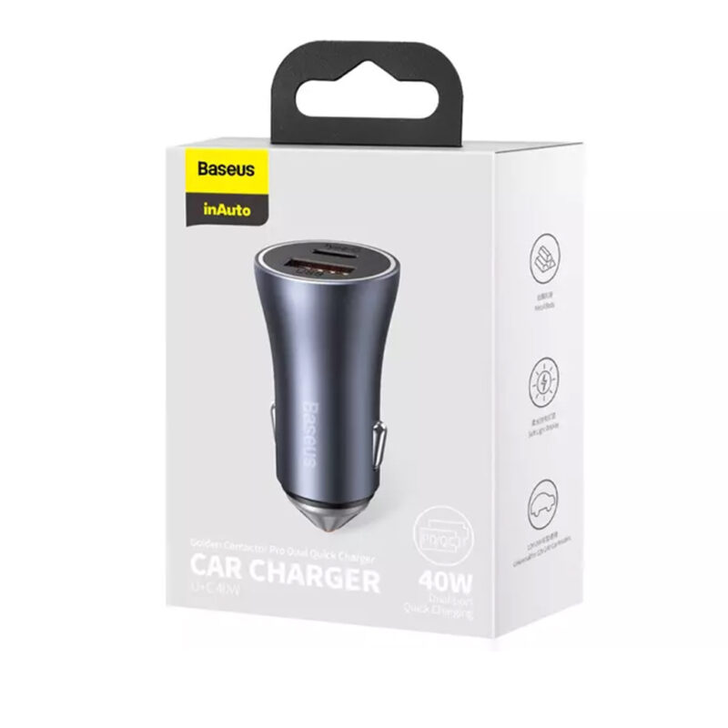 شارژر فندکی 40 وات بیسوس مدل BASEUS GOLDEN CONTACTOR PRO DUAL QUICK CHARGER CAR CHARGER U+C 40W