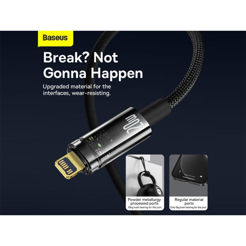 کابل USB-C به LIGHTNING بیسوس مدل BASEUS EXPLORER SERIES AUTO POWER OFF FAST CHARGING DATA CABLE 20W به طول 2 متر