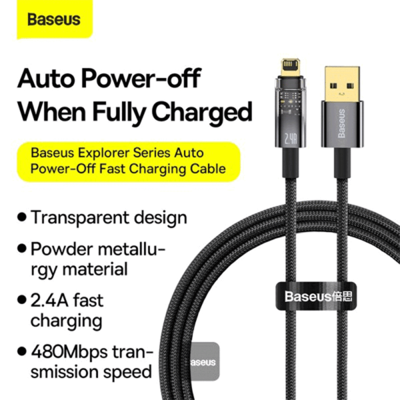 کابل شارژ بیسوس مدل BASEUS EXPLORER SERIES AUTO POWER-OFF FAST CHARGING DATA CABLE به طول 1 متر