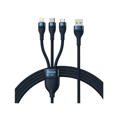 کابل شارژ و دیتا سه سر میکرو, تایپ سی و لایتنینگ بیسوس مدل BASEUS FLASH SERIES II 1-to-3 FAST CHARGING DATA CABLE 66W به طول 1.2 متر