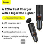 شارژر فندکی 120 وات فست شارژ بیسوس مدل BASEUS SHARE TOGETHER FAST CHARGE WITH CIGARETTE LIGHTER EXPANSION PORT U+C 120W