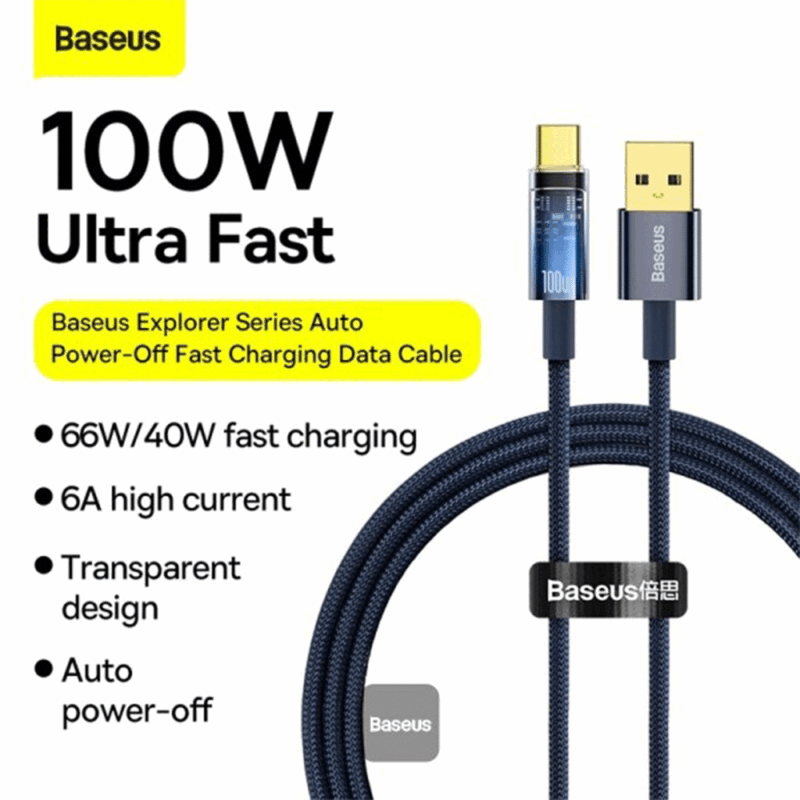 کابل شارژ بیسوس مدل BASEUS EXPLORER SERIES AUTO POWER-OFF FAST CHARGING DATA CABLE به طول 1 متر