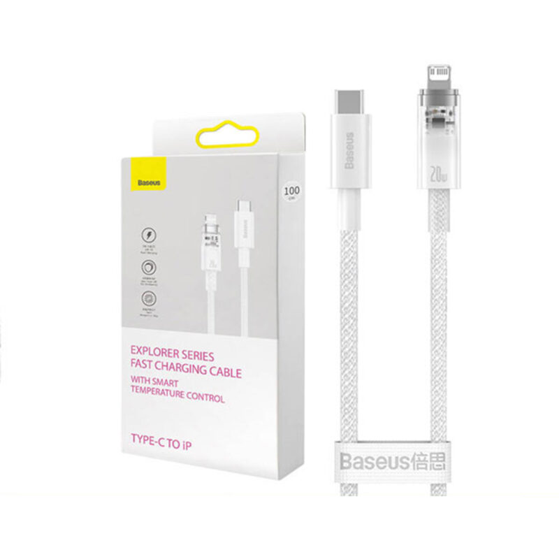 کابل شارژ TYPE C به LIGHTNING بیسوس مدل BASEUS EXPLORER SERIES SMART TEMPERATURE CONTROL 20W به طول 1 متر