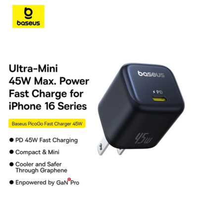 شارژر دیواری 45 وات بیسوس مدل BASEUS PICOGO FAST CHARGER 1C 45W
