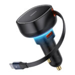 شارژر فندکی فست شارژ ماشین USB و تایپ سی 60 وات بیسوس مدل BASEUS ENJOYMENT PRO CAR CHARGER U+RETRACTABLE TYPE-C CABLE