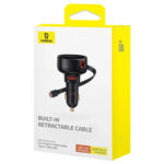 شارژر فندکی فست شارژ ماشین USB و تایپ سی 60 وات بیسوس مدل BASEUS ENJOYMENT PRO CAR CHARGER U+RETRACTABLE TYPE-C CABLE