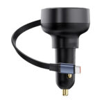 شارژر فندکی فست شارژ ماشین USB و تایپ سی 60 وات بیسوس مدل BASEUS ENJOYMENT PRO CAR CHARGER U+RETRACTABLE TYPE-C CABLE