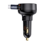 شارژر فندکی فست شارژ ماشین USB و تایپ سی 60 وات بیسوس مدل BASEUS ENJOYMENT PRO CAR CHARGER U+RETRACTABLE TYPE-C CABLE