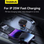 شارژر فندکی فست شارژ ماشین USB و تایپ سی 60 وات بیسوس مدل BASEUS ENJOYMENT PRO CAR CHARGER U+RETRACTABLE TYPE-C CABLE