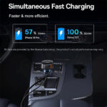 شارژر فندکی فست شارژ ماشین USB و تایپ سی 60 وات بیسوس مدل BASEUS ENJOYMENT PRO CAR CHARGER U+RETRACTABLE TYPE-C CABLE